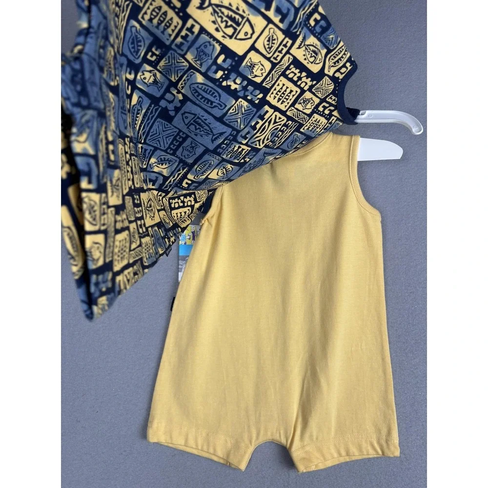 Vintage Carters Sleeveless Rompers Baby Boys 3-6M Yellow Surf Shop Fish 2 Pack
